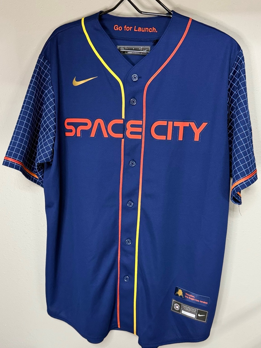 Nike Royal Blue Jersey with Yellow Stripe and Orange Patch